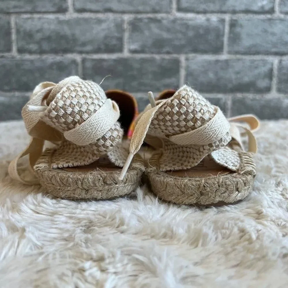 J. Crew Printed Canvas Ankle Wrap Espadrille Flats Size 7.5